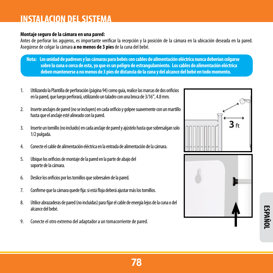 Instalacion del sistema, Esp añol | Levana ERA User Manual | Page 78 / 98