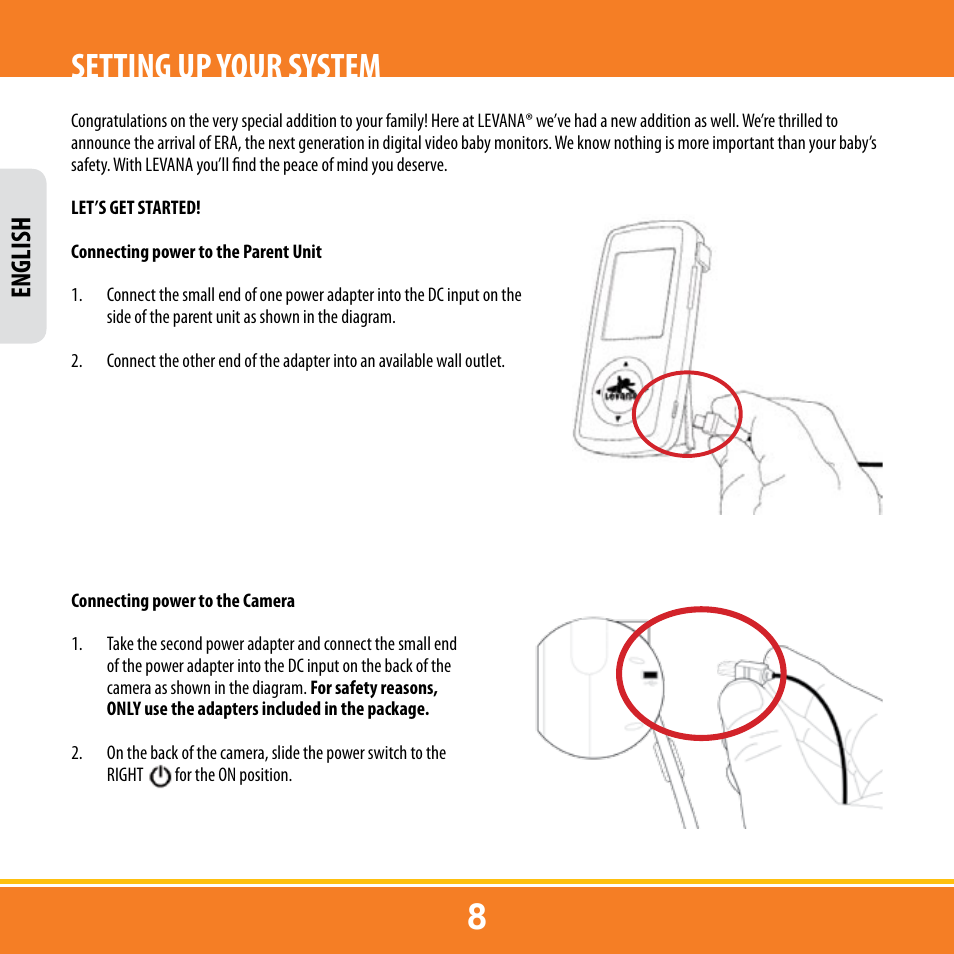 Setting up your system, English | Levana ERA User Manual | Page 8 / 98