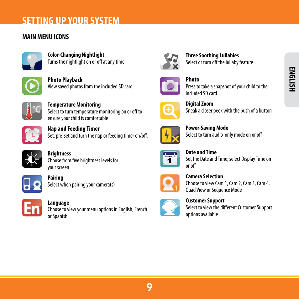 Setting up your system, English | Levana ERA User Manual | Page 9 / 98