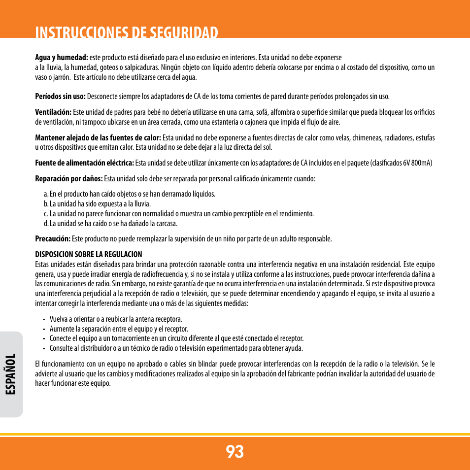 Instrucciones de seguridad, Esp añol | Levana ERA User Manual | Page 93 / 98