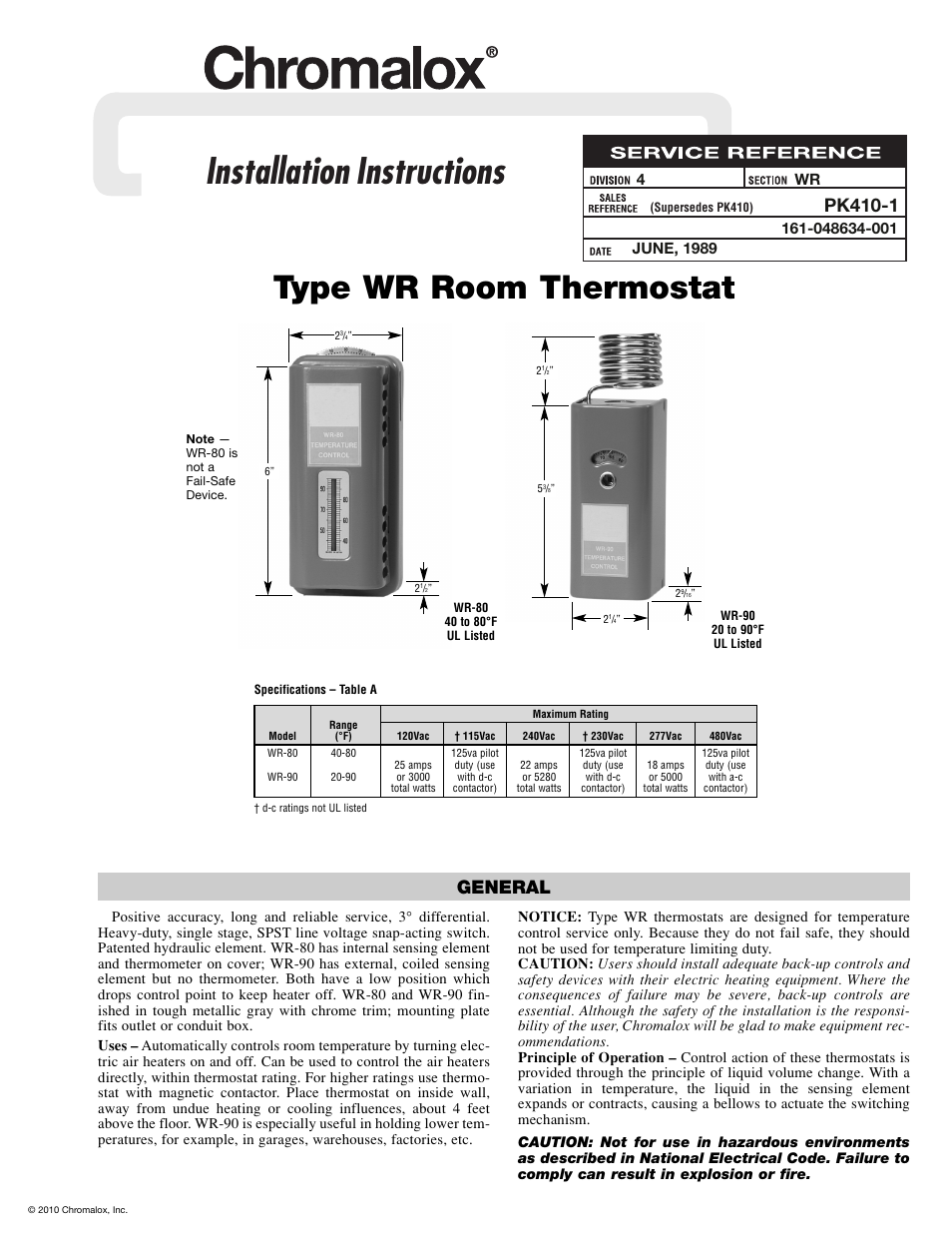 Chromalox PK410-1 User Manual | 4 pages