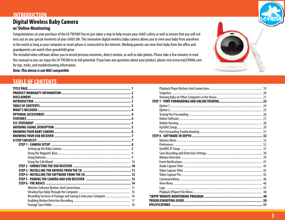 Levana LV-TW500 User Manual | Page 3 / 52