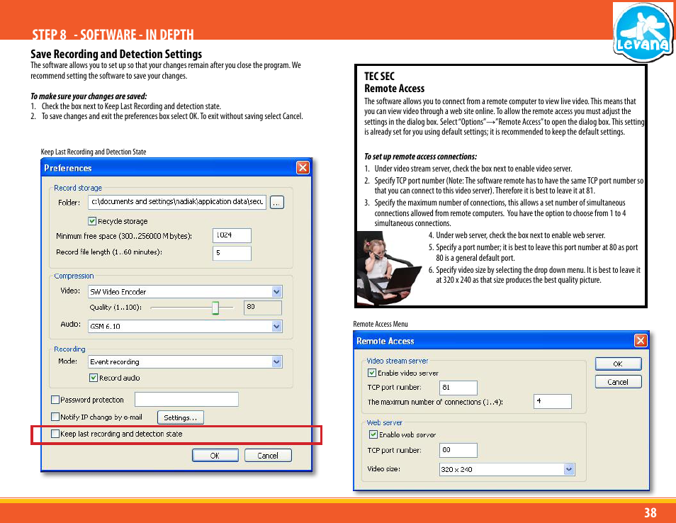 Step 8 - software - in depth, Save recording and detection settings | Levana LV-TW500 User Manual | Page 38 / 52