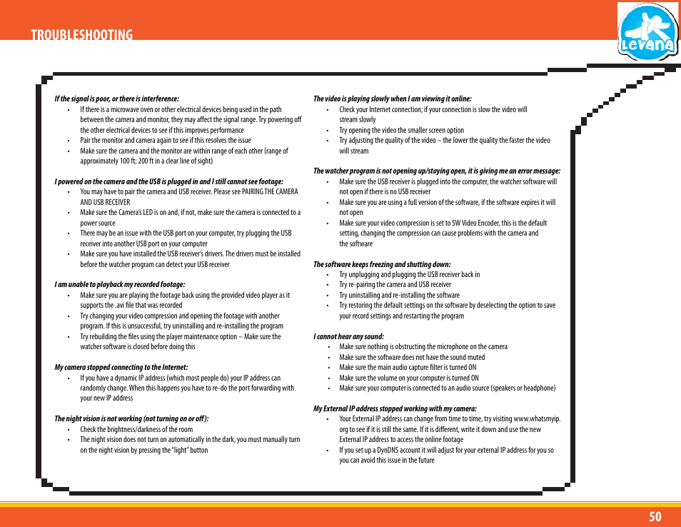 Troubleshooting | Levana LV-TW500 User Manual | Page 50 / 52
