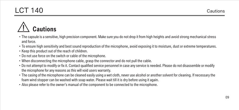 Lct 140, Cautions | LEWITT LCT 140 User Manual | Page 9 / 13