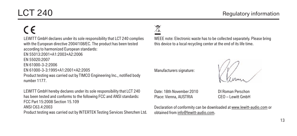 Lct 240 | LEWITT LCT 240 User Manual | Page 13 / 15