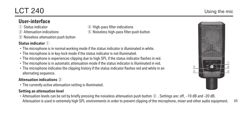 Lct 240, User-interface | LEWITT LCT 240 User Manual | Page 5 / 15