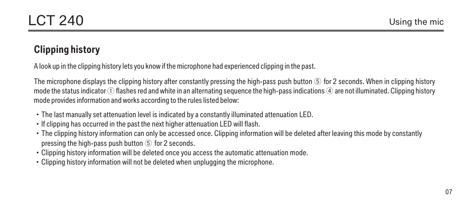 Lct 240, Clipping history | LEWITT LCT 240 User Manual | Page 7 / 15