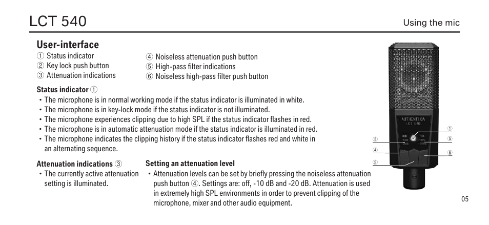 Lct 540, User-interface | LEWITT LCT 540 User Manual | Page 5 / 15