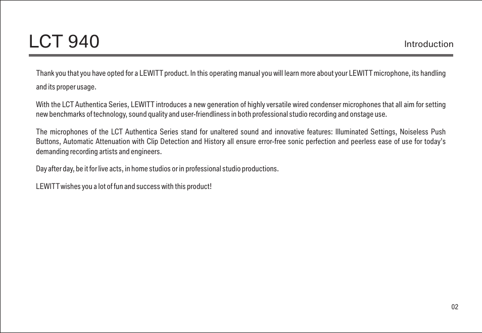 Lct 940 | LEWITT LCT 940 User Manual | Page 2 / 18