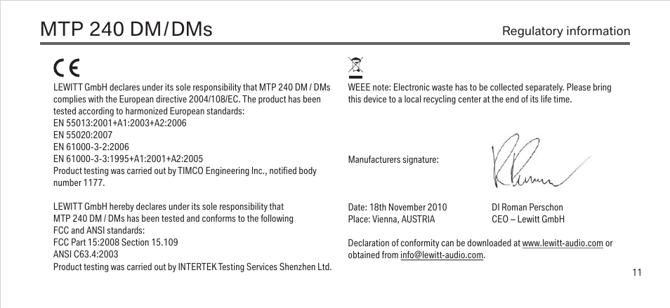 Mtp 240 dm | LEWITT MTP 240 DM/DMs User Manual | Page 11 / 13