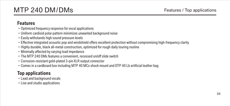 Mtp 240 dm | LEWITT MTP 240 DM/DMs User Manual | Page 4 / 13
