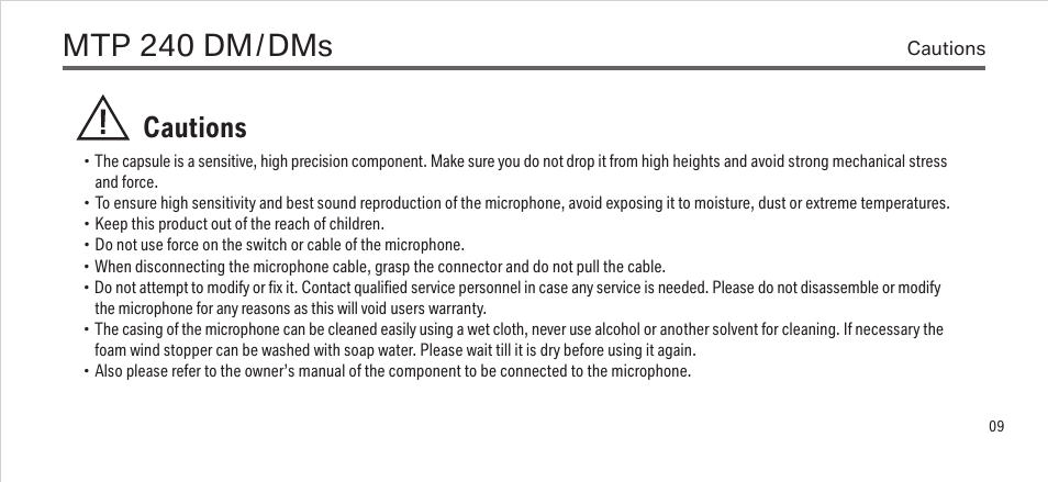 Mtp 240 dm, Cautions | LEWITT MTP 240 DM/DMs User Manual | Page 9 / 13