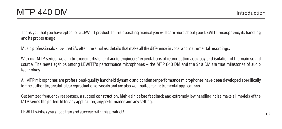 Mtp 440 dm | LEWITT MTP 440 DM User Manual | Page 2 / 13