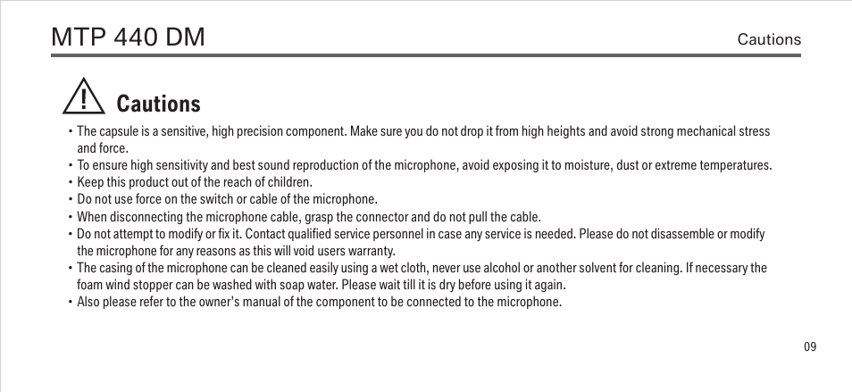 Mtp 440 dm, Cautions | LEWITT MTP 440 DM User Manual | Page 9 / 13