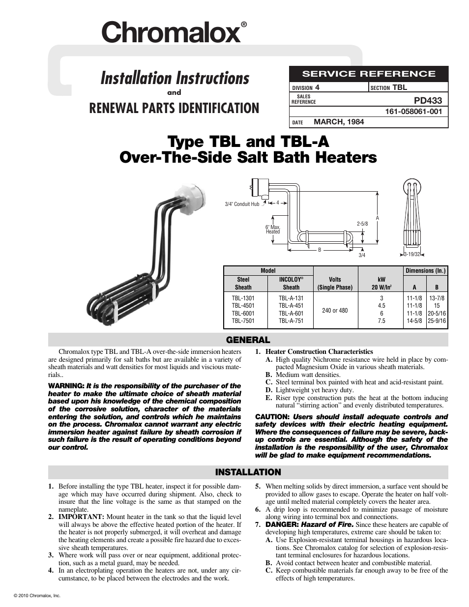 Chromalox TBL-A User Manual | 2 pages