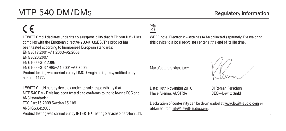 Mtp 540 dm | LEWITT MTP 540 DM/DMs User Manual | Page 11 / 13