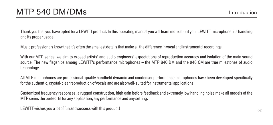 Mtp 540 dm | LEWITT MTP 540 DM/DMs User Manual | Page 2 / 13