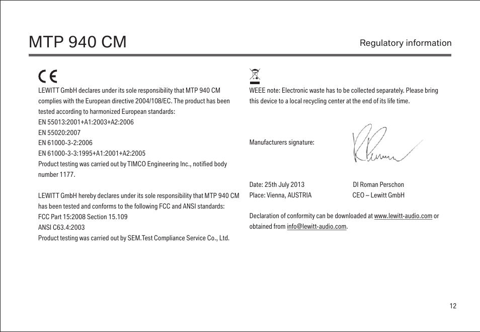 Mtp 940 cm | LEWITT MTP 940 CM User Manual | Page 13 / 15