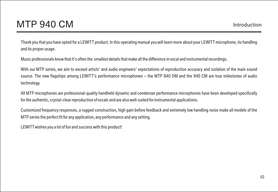 Mtp 940 cm | LEWITT MTP 940 CM User Manual | Page 2 / 15