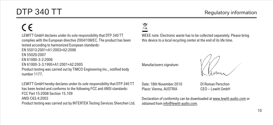 Dtp 340 tt | LEWITT DTP 340 TT User Manual | Page 10 / 12
