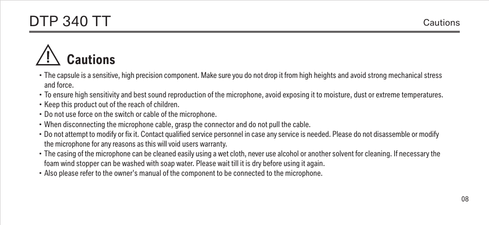 Dtp 340 tt, Cautions | LEWITT DTP 340 TT User Manual | Page 8 / 12