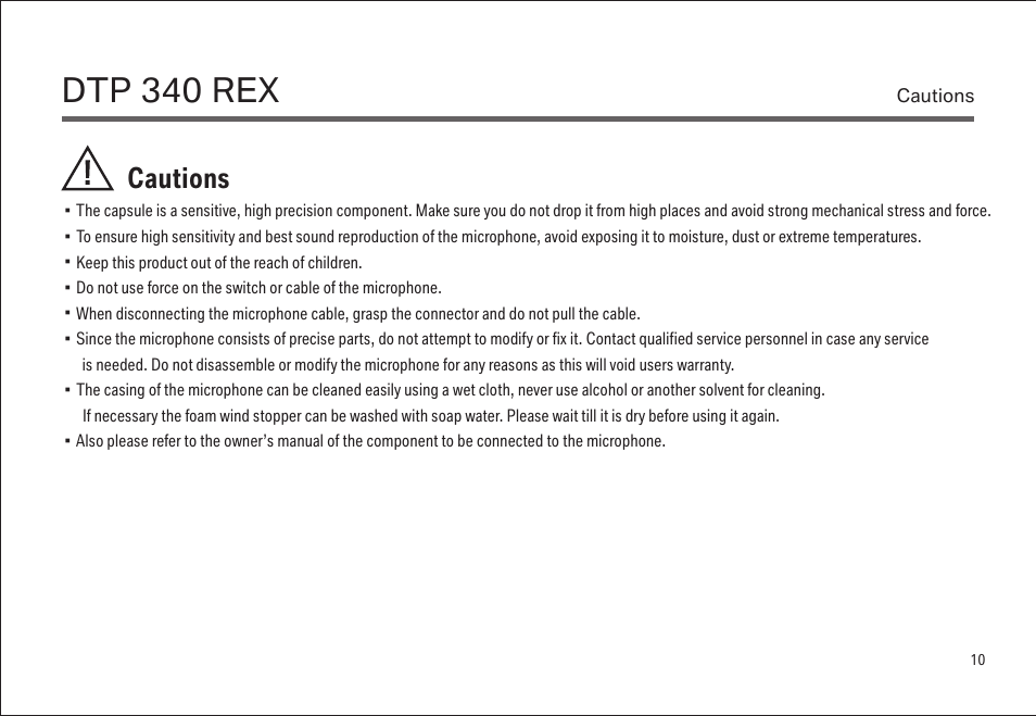 Dtp 340 rex, Cautions | LEWITT DTP 340 REX User Manual | Page 10 / 14