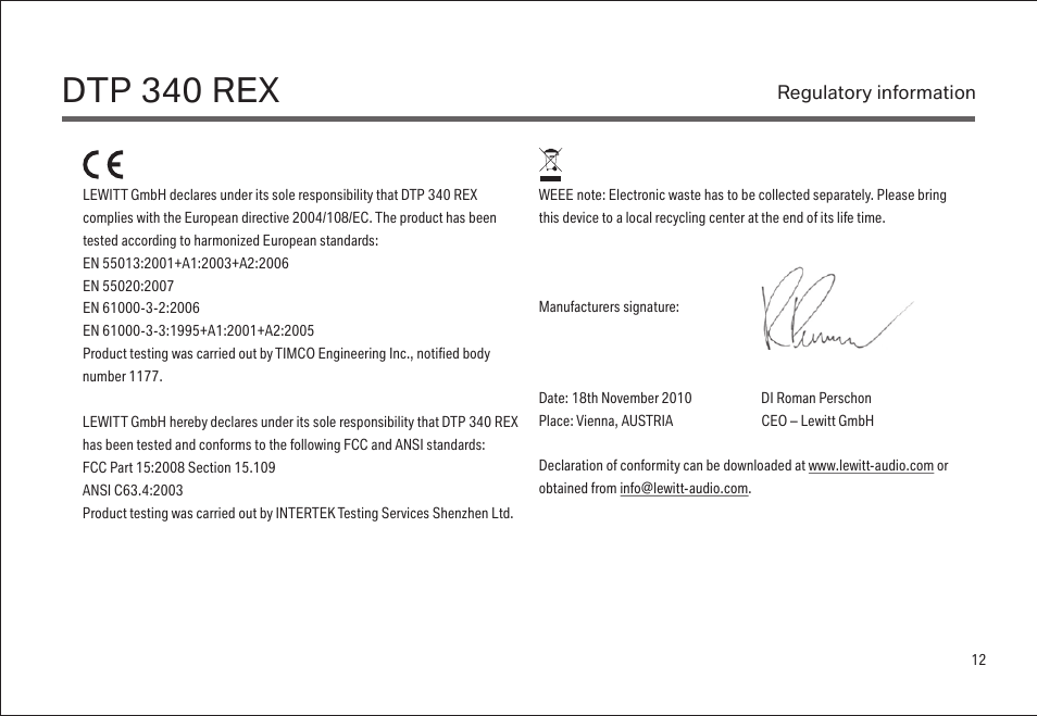 Dtp 340 rex | LEWITT DTP 340 REX User Manual | Page 12 / 14