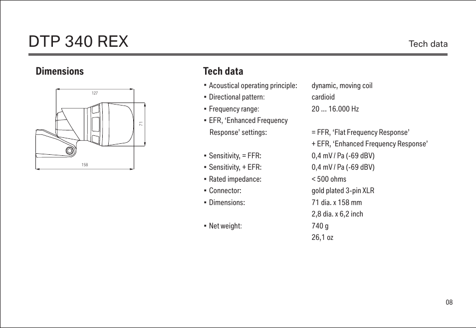 Dtp 340 rex, Dimensions tech data | LEWITT DTP 340 REX User Manual | Page 8 / 14