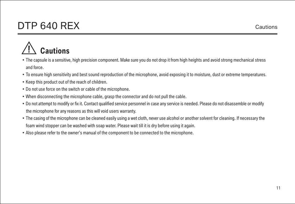 Dtp 640 rex, Cautions | LEWITT DTP 640 REX User Manual | Page 11 / 15