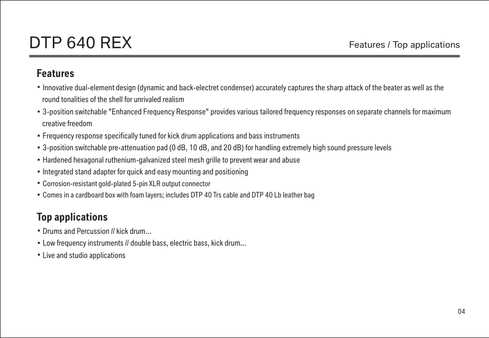 Dtp 640 rex, Features, Top applications | LEWITT DTP 640 REX User Manual | Page 4 / 15