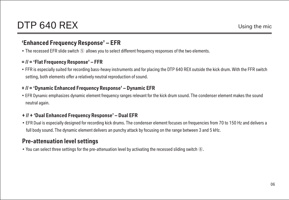 Dtp 640 rex, Enhanced frequency response’ – efr, Pre-attenuation level settings | LEWITT DTP 640 REX User Manual | Page 6 / 15