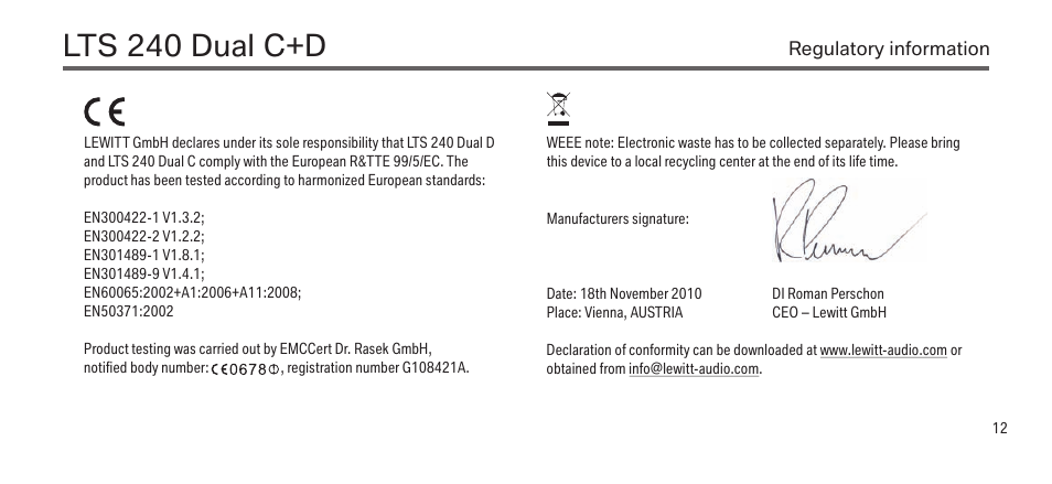 Lts 240 dual c+d | LEWITT LTS 240 Dual C+D User Manual | Page 12 / 14