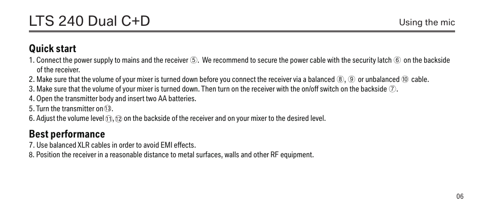 Lts 240 dual c+d, Best performance, Quick start | LEWITT LTS 240 Dual C+D User Manual | Page 6 / 14