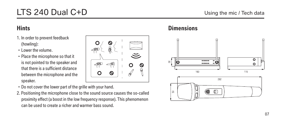 Lts 240 dual c+d, Dimensions, Hints | LEWITT LTS 240 Dual C+D User Manual | Page 7 / 14