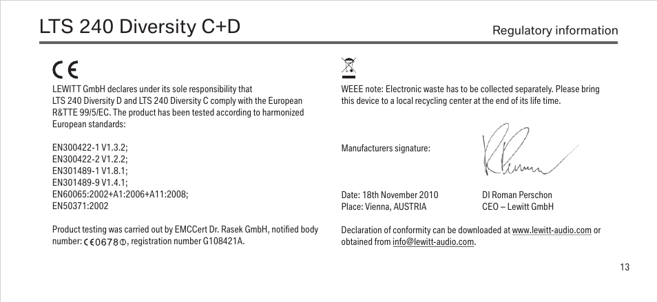 Lts 240 diversity c+d | LEWITT LTS 240 Diversity C+D User Manual | Page 12 / 14