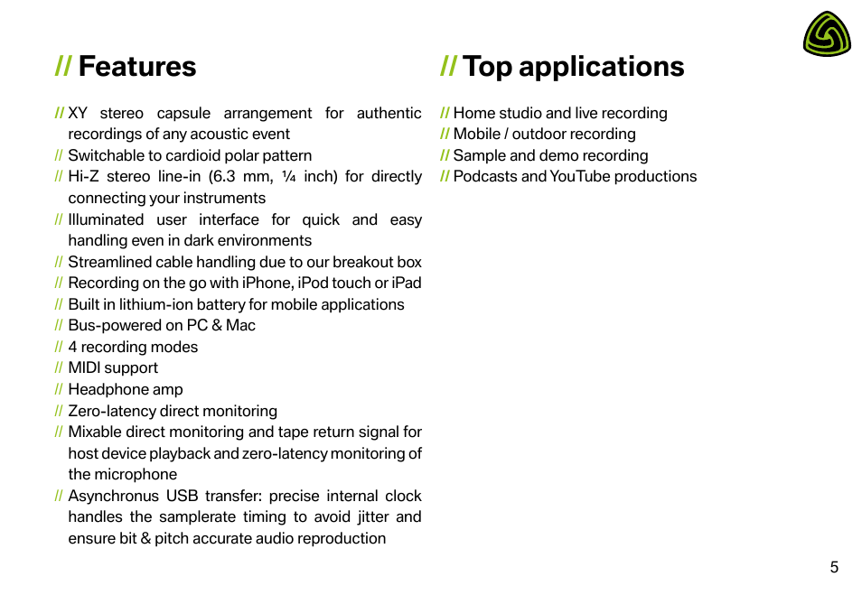Features, Top applications | LEWITT DGT 650 User Manual | Page 5 / 16