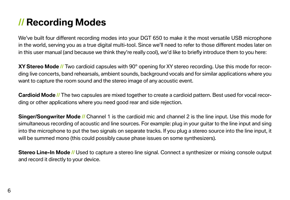 Recording modes | LEWITT DGT 650 User Manual | Page 6 / 16