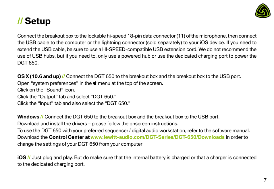 Setup | LEWITT DGT 650 User Manual | Page 7 / 16