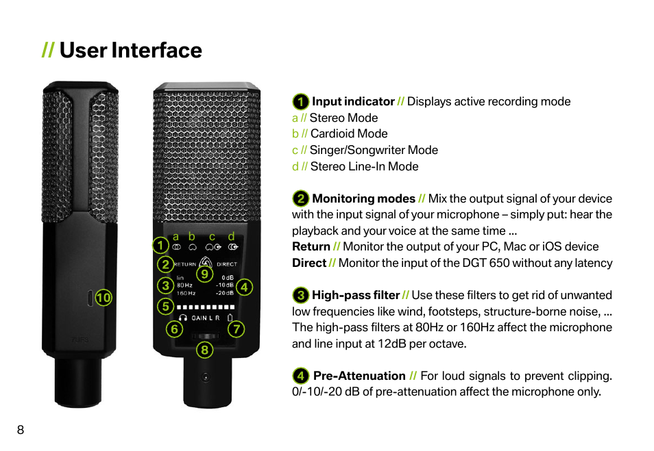 User interface | LEWITT DGT 650 User Manual | Page 8 / 16