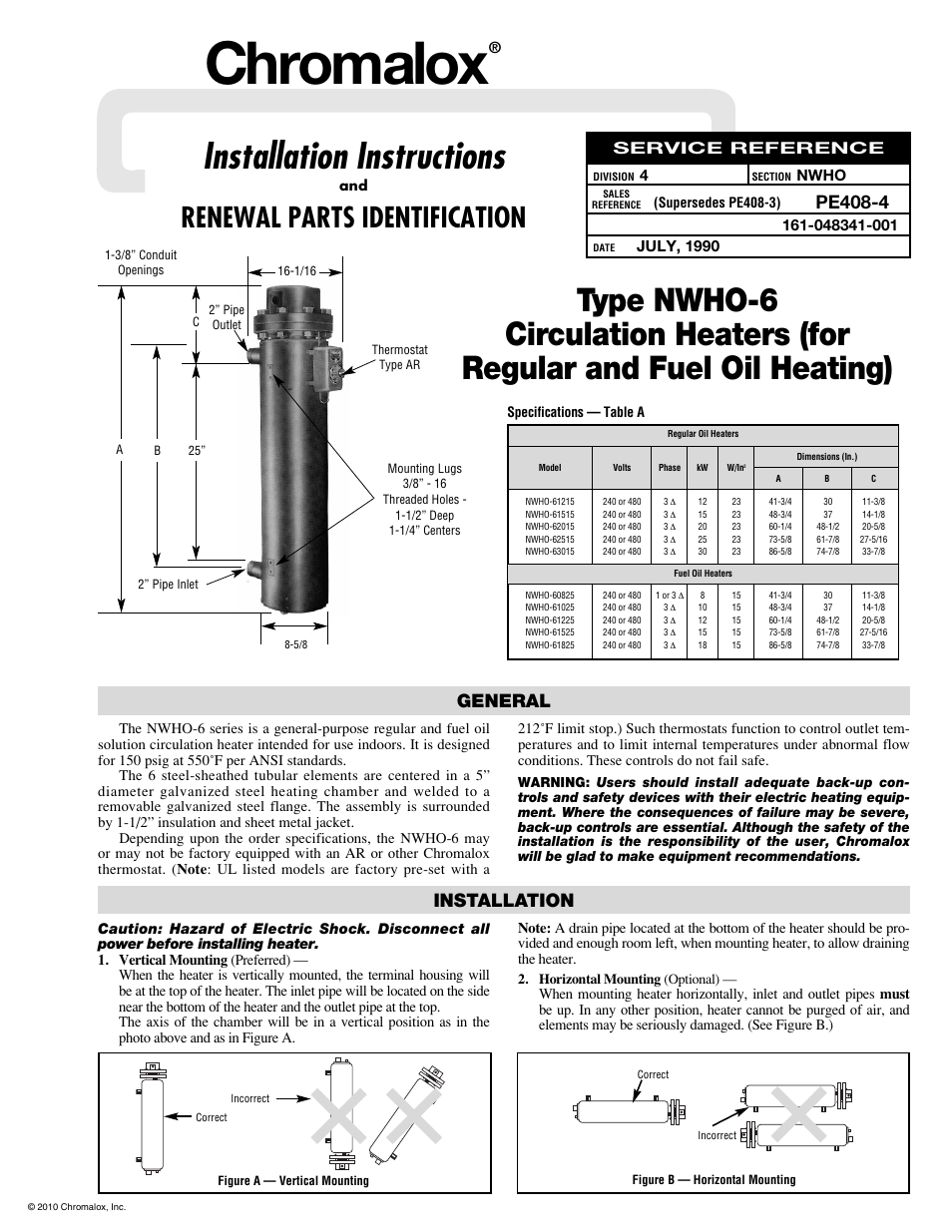 Chromalox NWHO-6 User Manual | 4 pages
