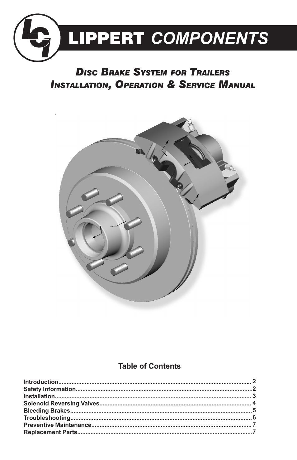 Lippert Components Disc Brake System For Trailers User Manual | 7 pages