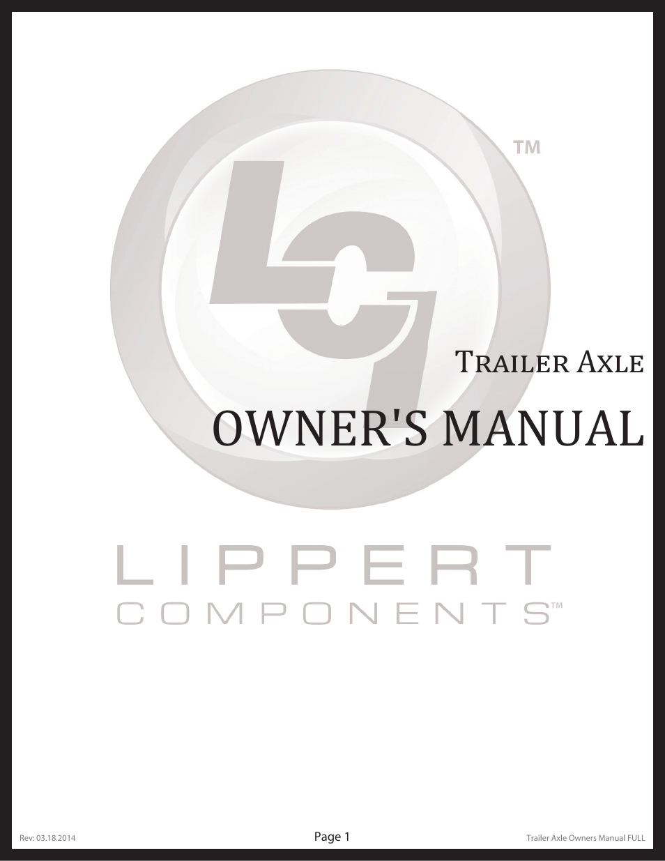 Lippert Components Trailer Axle (Standard) User Manual | 43 pages