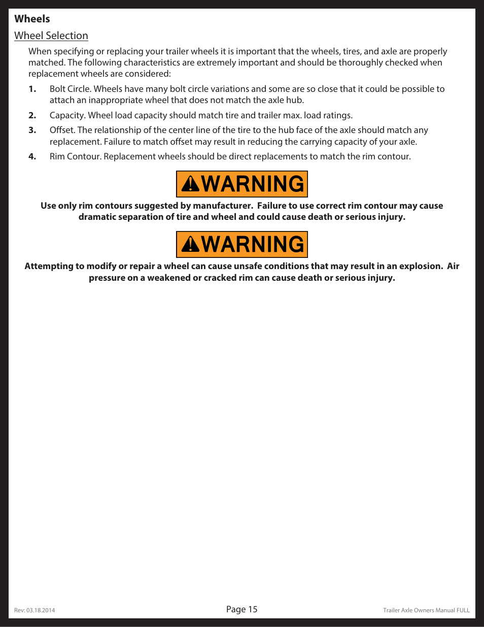 Wheels wheel selection | Lippert Components Trailer Axle (Standard) User Manual | Page 15 / 43