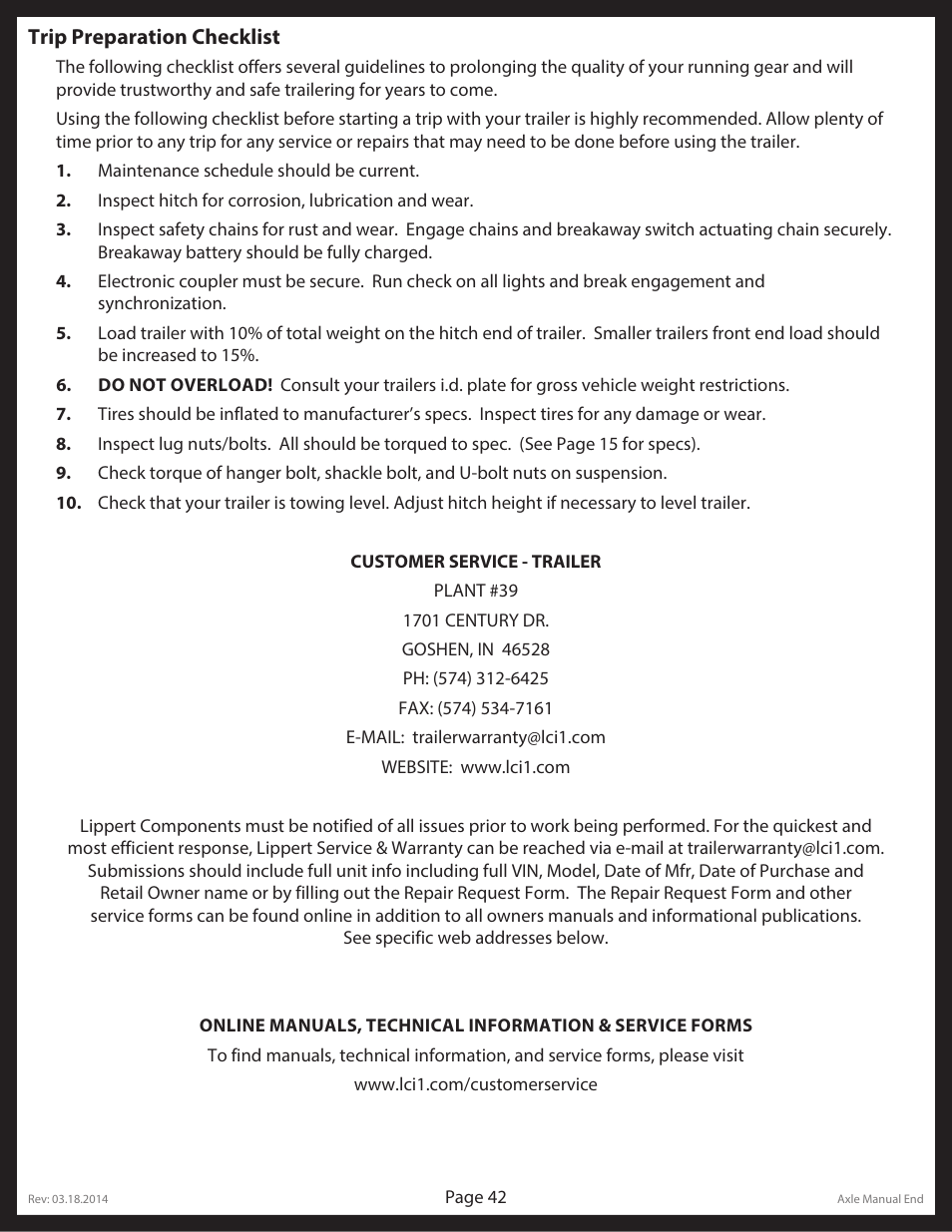 Lippert Components Trailer Axle (Standard) User Manual | Page 42 / 43