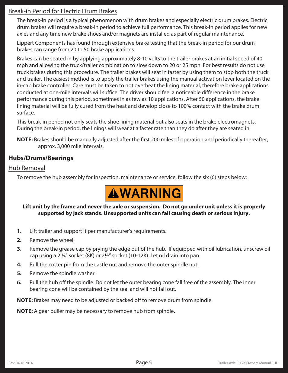 Lippert Components Trailer Axle (8-12K) User Manual | Page 5 / 39