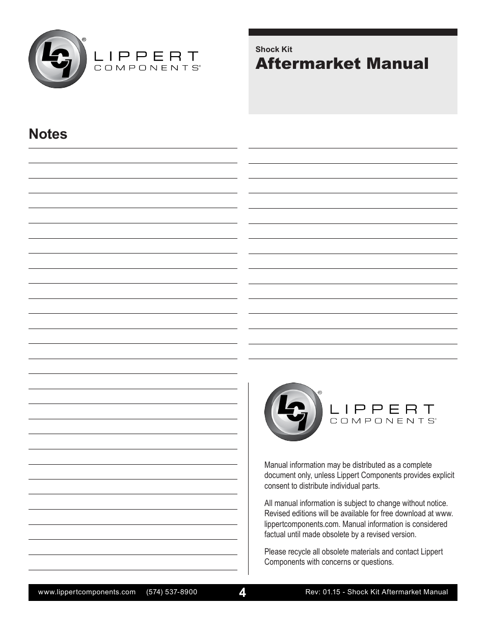 Aftermarket manual | Lippert Components Shock Kit Aftermarket User Manual | Page 4 / 4