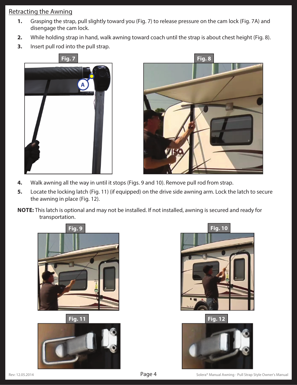 Retracting the awning | Lippert Components Solera® Manual Pull Strap Awning User Manual | Page 4 / 10
