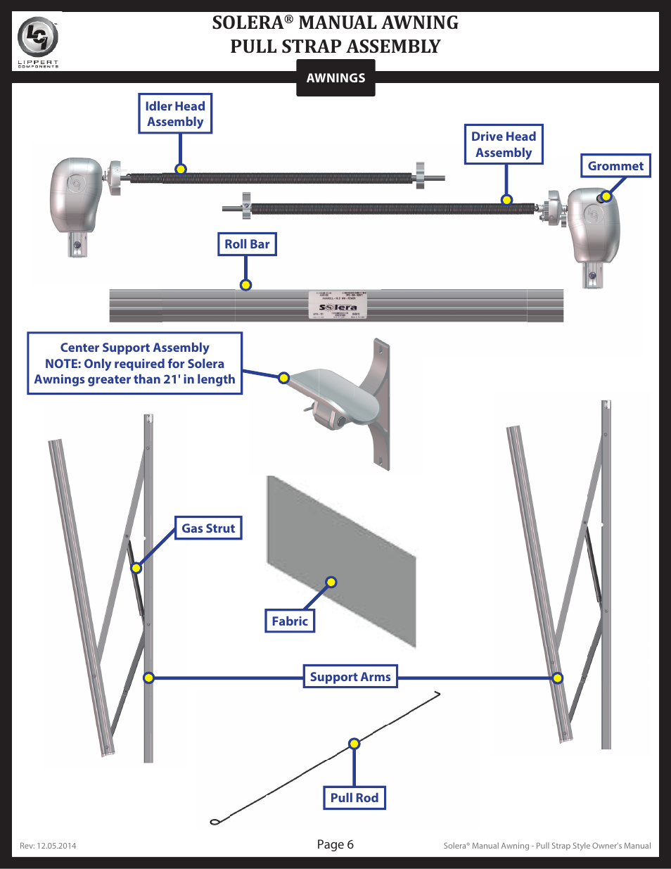 Solera, Manual awning pull strap assembly | Lippert Components Solera® Manual Pull Strap Awning User Manual | Page 6 / 10