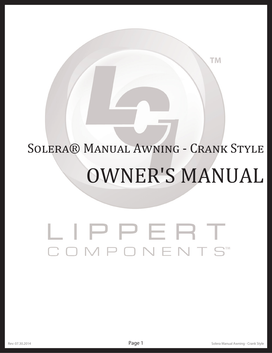 Lippert Components Solera® Manual Awning Crank Style User Manual | 10 pages